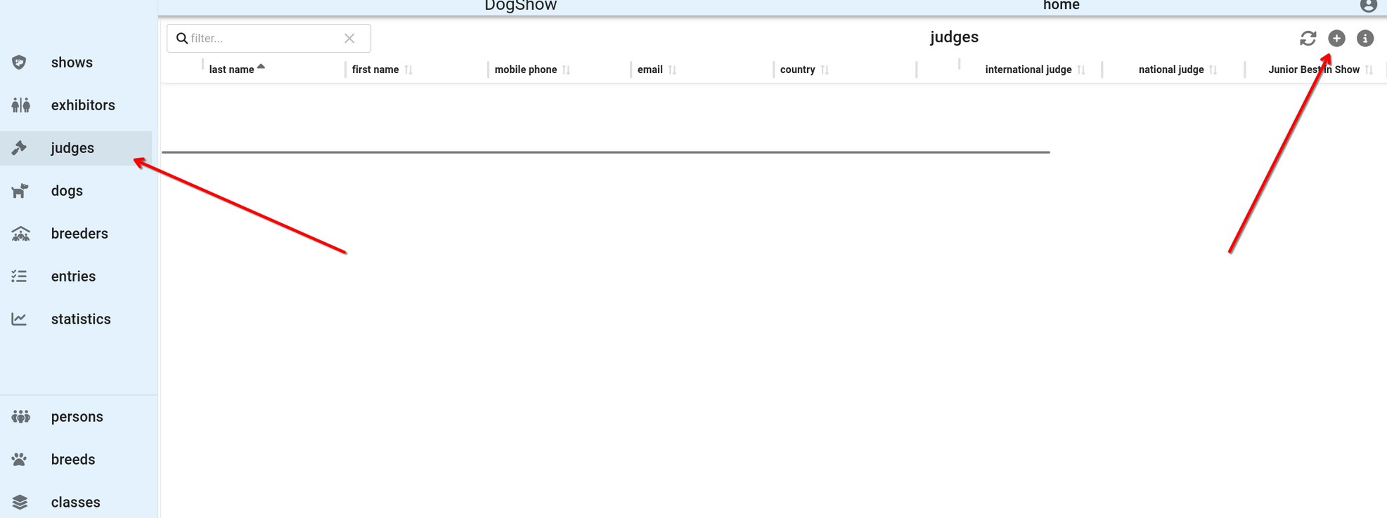 La pagina judges, da cui si costruisce l'archivio dei giudici.