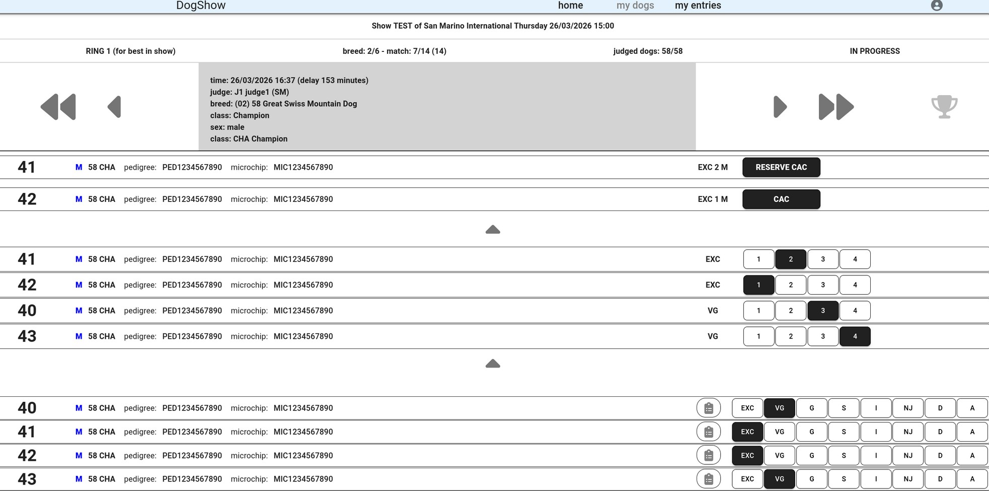 Il tablet di ring: la qualifica in basso, i piazzamenti al centro, i premi in alto.