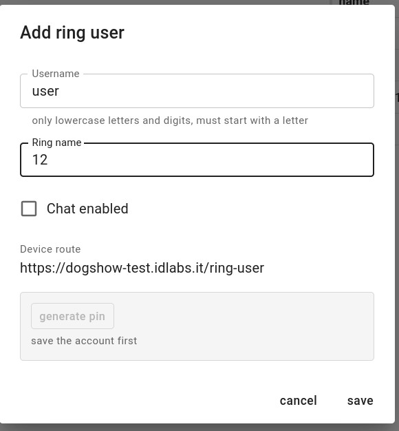 La scheda di un account di ring.