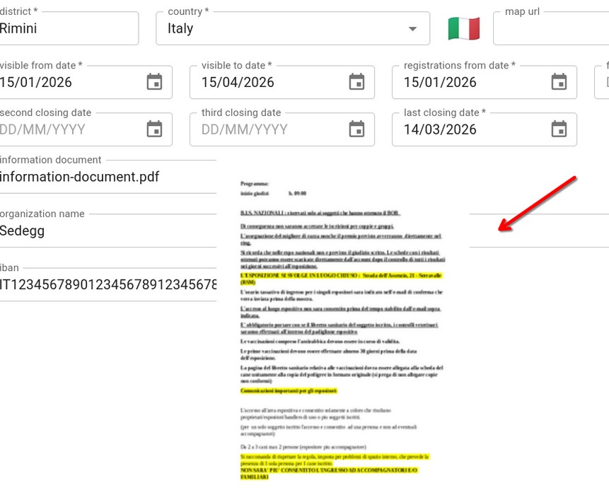 Una volta caricato, il documento mostra una piccola anteprima; il puntatore sopra la ingrandisce, il clic apre il documento intero.