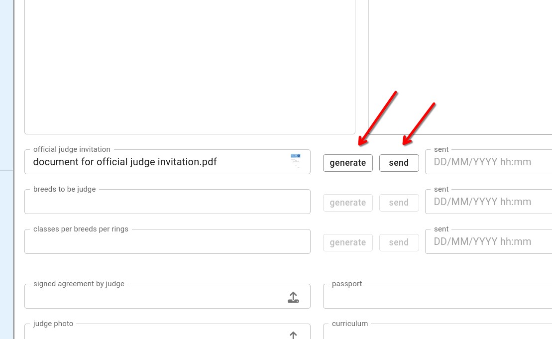 Ogni documento ha i propri pulsanti di generazione e invio, e registra la data in cui è stato mandato.